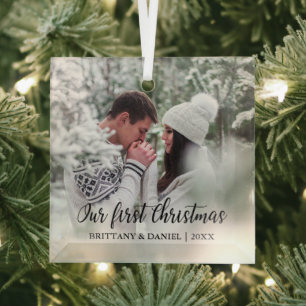 Ornement En Verre Calligraphie Notre première photo en couple de Noë