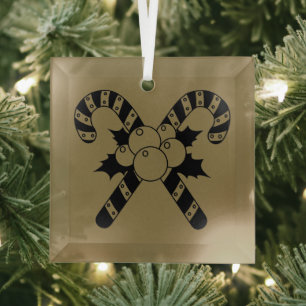 Ornement En Verre Canneberges & gui Joyeux Noël noir