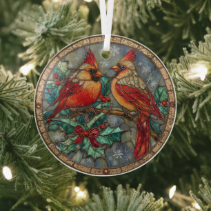 Ornement En Verre Cardinal de verre coloré, magie de Noël