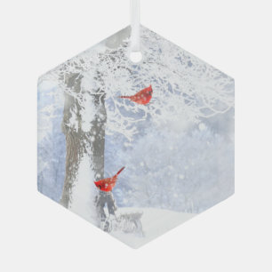 Ornement En Verre Cardinal Red Bird Wildlife Nature Art