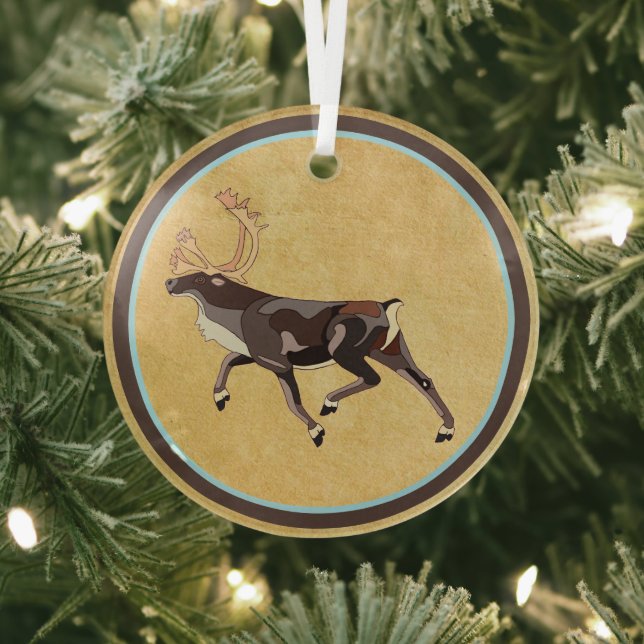 Ornement En Verre Caribou/Reindeer d'art populaire (Insitu)