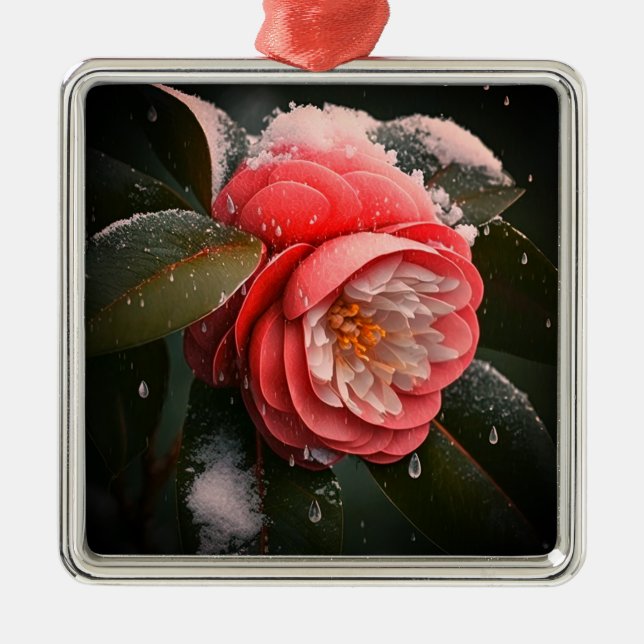 Ornement en verre Carré Camellia (Devant)