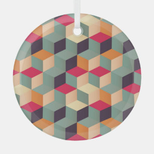 Ornement En Verre Carré coloré, motif rétro géométrique .