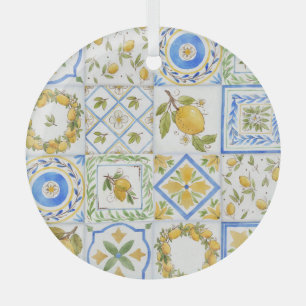 Ornement En Verre Carré Motif Sicilienne Lemons Watercolor