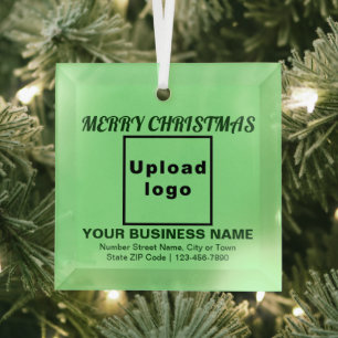 Ornement En Verre Carré vert clair de Noël d'affaires