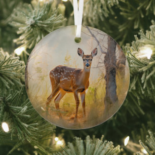 Ornement En Verre Cerfs Élégants dans la Forêt Dessin Naturel