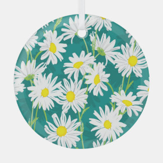 Ornement En Verre Chamomile Turquoise : Illustration Florale Sans Me