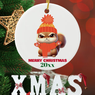 Ornement En Verre Chapeau de Noël de mignon écureuil Joyeux Noël,Per