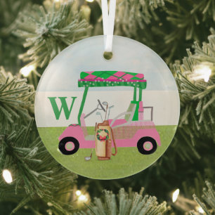 Ornement En Verre Charmant panier de golf de Noël avec Clubs Monogr