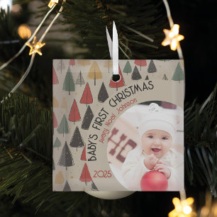 Ornement En Verre Charme vintage : Première photo de Noël du bébé