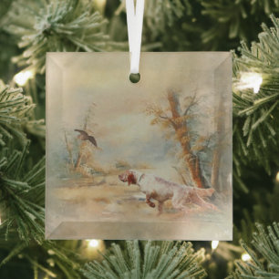 Ornement En Verre Chasse à la bécasse avec setter anglais en forêt, 