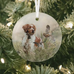 Ornement En Verre Chasse avec un chien breton, Art