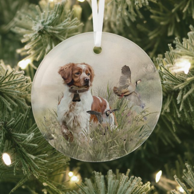 Ornement En Verre Chasse avec un chien breton, Art (Insitu)
