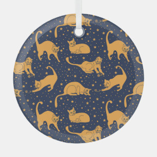 Ornement En Verre Chats amusants, étoiles, motif spatial.