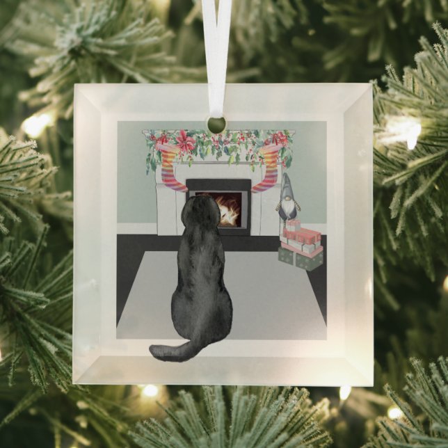 Ornement En Verre Cheminée de Noël du chien du Labrador noir (Insitu)