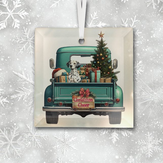 Ornement En Verre Chien Dalmatien - Camion rétro Noël (Créateur téléchargé)