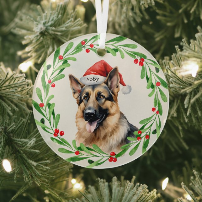 Ornement En Verre Chien de Noël Berger allemand Père Noël (Insitu)