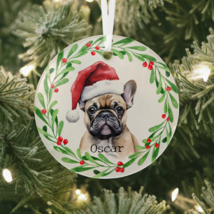 Ornement En Verre Chien de Noël Tan Frenchie French Buldog Pet