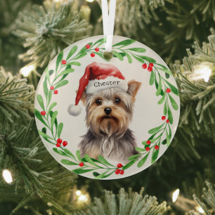 Ornement En Verre Chien de Noël Yorkie Yorkshire Terrier Fêtes