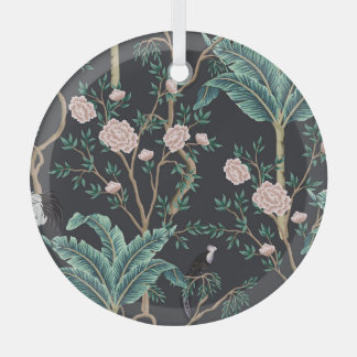 Ornement En Verre Chinoiserie Oiseaux exotiques : Mur de bananier Vi