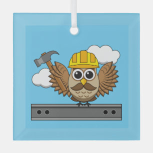 Ornement En Verre Chouette ouvrière de construction mignonne avec de