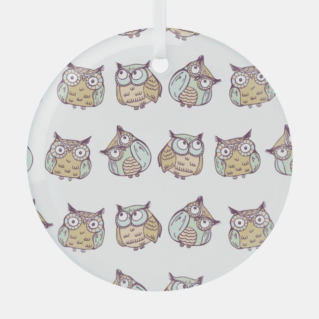Ornement En Verre Chouettes mignonnes : motif vintage sans soudure. (Recto)