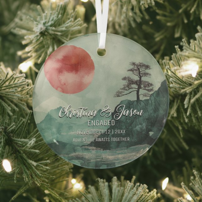 Ornement En Verre Christmas Mountain Sun Randonnée Fiançailles (Insitu)
