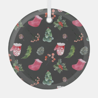 Ornement En Verre Christmas Reindeer : Aquarelle Motif sans couture