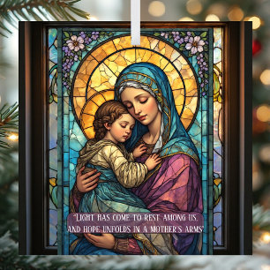 Ornement En Verre Citation catholique de Noël de la Madone et de l'E