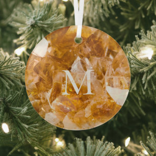 Ornement En Verre Citrine Birthstone Monogramme Nom personnalisé