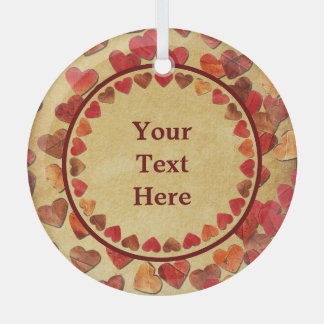 Ornement En Verre Coeurs Feuilles Automne Sur Vieux Papier