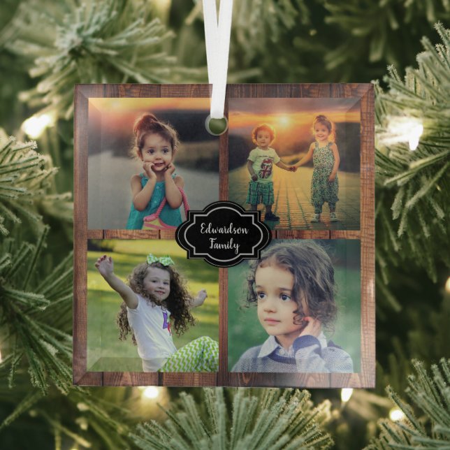 Ornement En Verre Collage de photos de famille monogrammed (Insitu)
