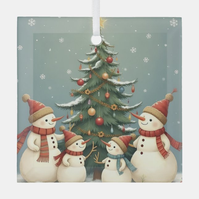 Ornement En Verre Collection de Noël de famille Festive Snowman (Recto)