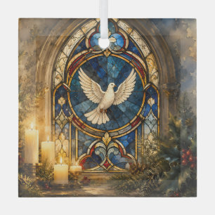 Ornement En Verre Colombe de Noël en vitrail