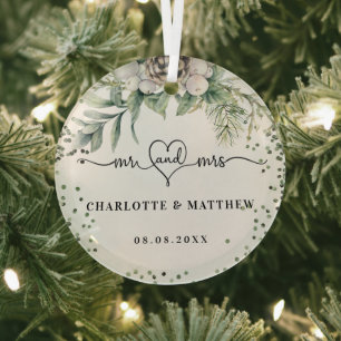 Ornement En Verre Cone noms de verdure mrs élégants nouveaux mariés