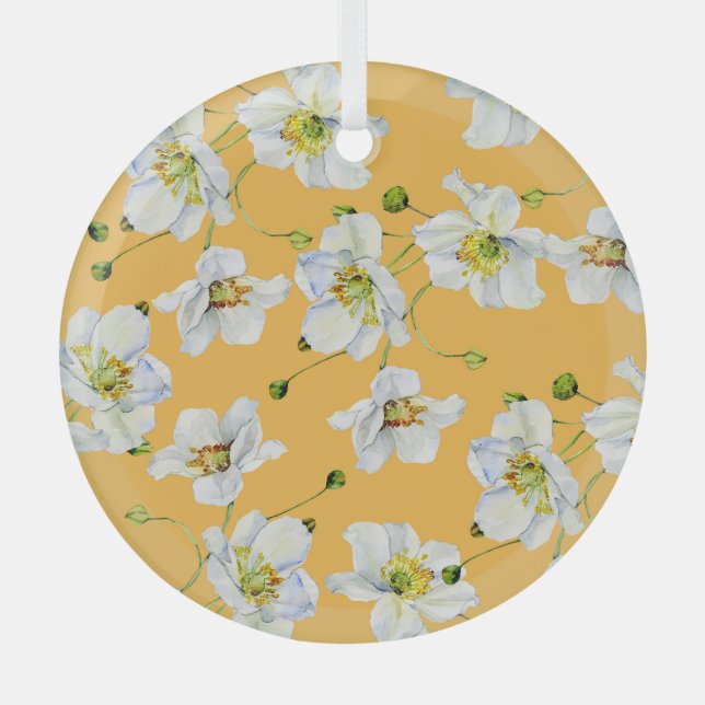 Ornement En Verre Cosmos, aquarelle, transparent, motif floral. (Recto)