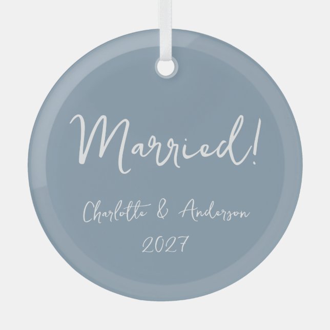 Ornement En Verre Couple marié personnalisé, écrit à la main bleu (Recto)
