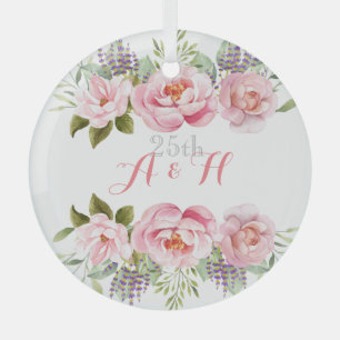Ornement En Verre Couronne rose florale Élégant anniversaire de mari