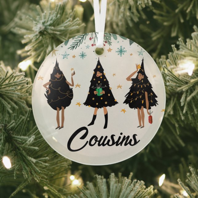 Ornement En Verre Cousins ! Black Women, Black Christmas Tree Glass (Insitu)