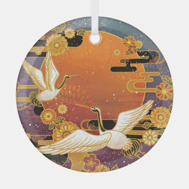 Ornement En Verre Crane Bird Chrysanthemum Motif japonais (Recto)