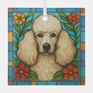Ornement En Verre Crème Poodle Chien "Verre Trait"