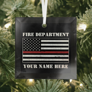 Ornement En Verre Custom Name Thin Red Line Flag Proud Firefighter