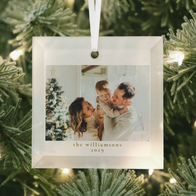 Ornement En Verre Custom Photo Christmas Minimalist Elegant Family (Insitu)