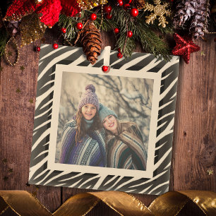 Ornement En Verre Cute Chic Photo Noir Blanc Zèbre Personnalisé Noël
