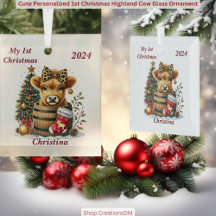 Cute personnalisée 1er Noël Vache Highland
