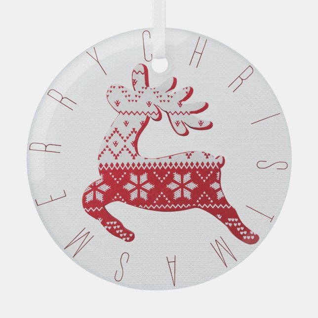 Ornement En Verre Cute Reindeer Blanc+Rouge Sweat Motif de Noël (Recto)
