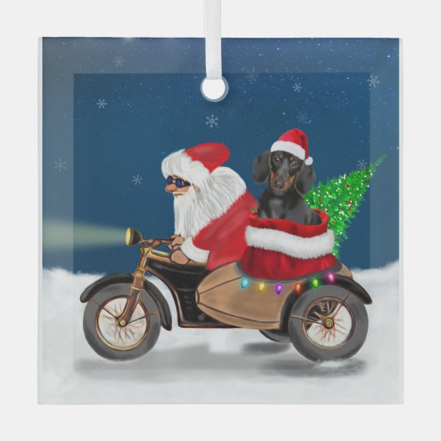 Ornement En Verre Dachshund Chien Noël Père Noël (Recto)