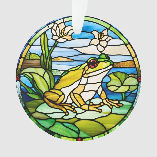 Ornement en verre de grenouille imprimé sur acryli (devant)