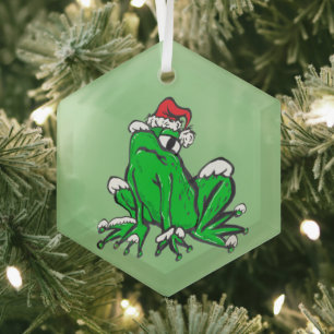 Ornement en verre de grenouille père Noël