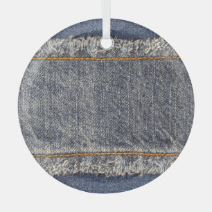 Ornement En Verre Denim Blue Jeans : Décontracté Double Patch